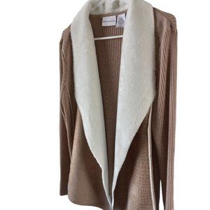 Alfred Dunner Sweater Size 10 Camel and White with faux caramel on the front